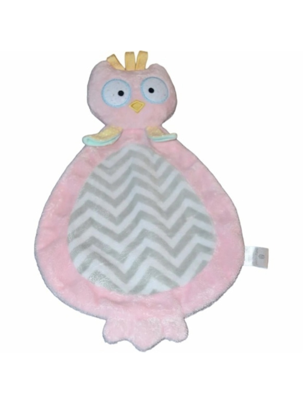BABY Aspen Owl Lovey Security Blanket Plush HTF Pink Gray Chevron Rattle Baby To - Picture 3 of 12